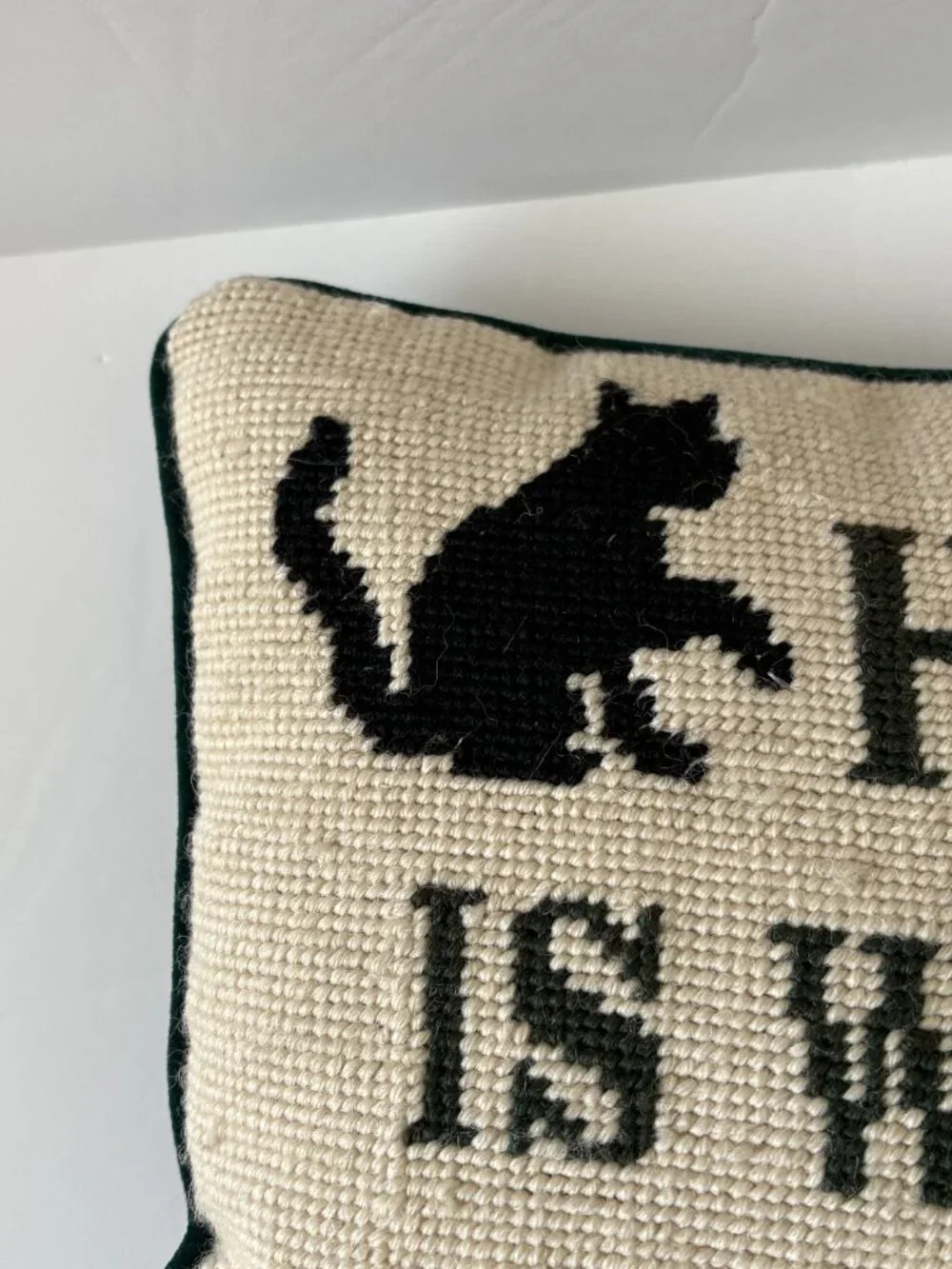 Black Cat Tapestry Pillow Home Is Where The Cat Is Needlepoint Decor Velvet Back
